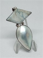 LARGE STERLING SILVER PENDANT W STONE AND M.O.P