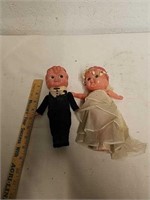 Pair of vintage bride and groom dolls see pic for