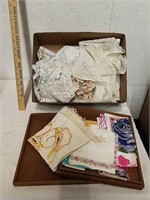 Group of vintage crocheted handkerchiefs and lace