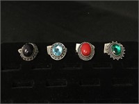 4 Rings - Blue Sun Stone, Red Coral, Emerald