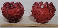2 Cranberry Fenton candle holders