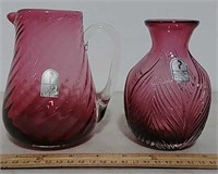 Pilgrim cranberry pitcher and vase