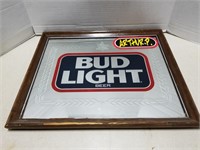 Bud Light beer wood framed bar mirror