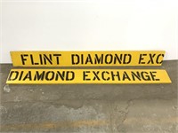 Large yellow Flint Diamond shop wood sign pair