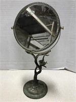Vintage 2 sided mirror on ornate metal stand