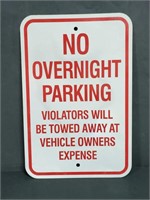 Metal No Overnight Parking sign