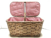 Rustic picnic basket w/ red plaid liner