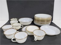 Milk glass plates and tea cups