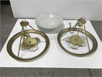 Two large hanging light fixtures w/ 4 glass shades