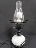 Hobnail milk glass hurricane lamp