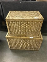 Wicker storage baskets with contents