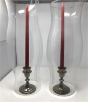 Pair of Sterling Candlesticks with Hurricane Globo