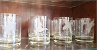 Set of 8 Scotch Glasses with Etched "Duck" Decor