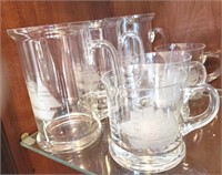 Glass Mugs with Etched "Sailing Ships" Decor