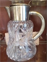 Cut Glass Pitcher with Silverplated  Handle & Lid