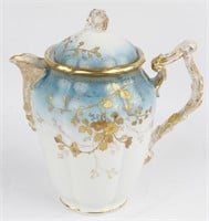 LIMOGES FRENCH TEA POT LIGHT BLUE AND GOLD