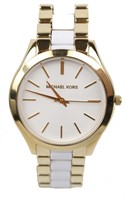 MICHAEL KORS GOLD TONE AND WHITE LADIES WATCH