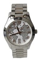 MICHAEL KORS STAINLESS AND ROSE TONE GLOBE WATCH