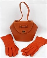 VINTAGE CORAL HANDBAG AND TWO PAIRS OF GLOVES