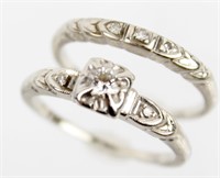 LADIES 14K WHITE GOLD ENGAGEMENT SET