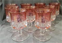 (9) Vintage Kings Crown Cranberry Water Glasses