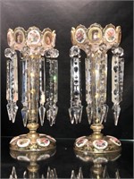 PAIR OF VICTORIAN CRYSTAL LUSTRES WITH H/P GILT