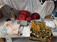 A fun eclectic lot of linens, rug, 3 new