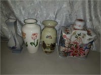 3 Asian vases & a porcelain lidded bottle