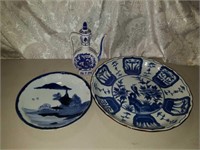 Blue and white asian motif porcelain