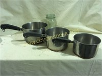 3 Revereware copper clad sauce pans