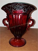 Stunning Ruby red double handled vase