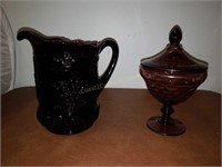 Beautiful amethyst pitcher & covered candy dish