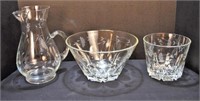 Etched Glass Pitcher, Ice Bucket, & Punchbowl