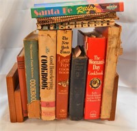 Assortment of Vintage & newer cookbooks and shelf