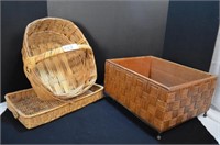 Assortment of Wicker Baskets & Wooden Bin