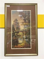 Beautiful framed painting of a forest and river