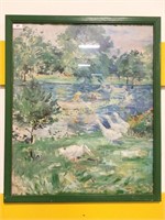 Framed Impressionist painting of a lake