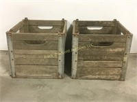 2 wooden Blakeney Dairy milk crates