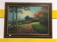 Large framed landscape canvas painting