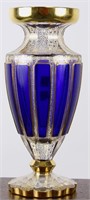 CZECH MOSHER CUT CRYSTAL VASE WITH GILT BANDS