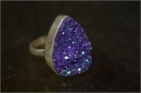 Sterling Silver Ring w/ Purple Druzy Size 10.5