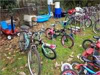 GROUP LOT OF BIKES AND CONTENTS OF SHELTER,