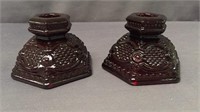 Pair of ruby red candle holders