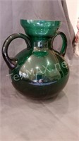 Vintage Dark Green 2 Handle Vase