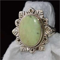 Sterling Silver Ring w/ Light Green Chalcedony