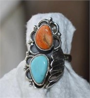 Sterling Silver Ring w/ Turquoise & Coral
