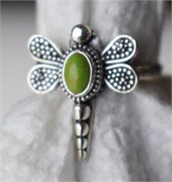 Sterling Silver Dragonfly Ring w/ Green Turquoise