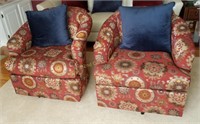 Pair Of Swiveling Burgundy Accent Chairs