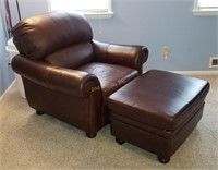 Brown Leather Easy Chair W/ Ottoman