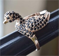 Sterling Silver Swan Ring w/ Black Spinel
